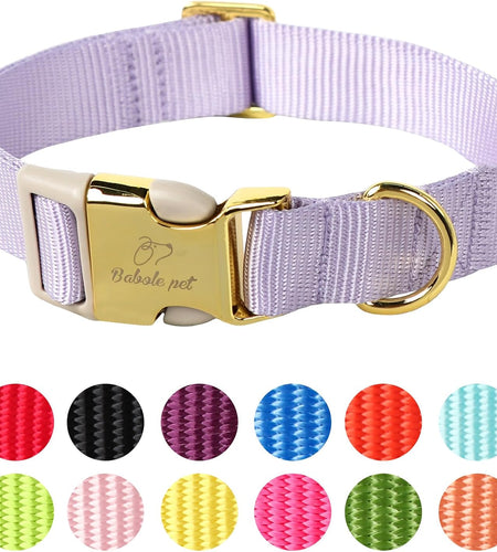 Babole Nylon Dog Collars Lavender for Small Puppy Dog,13 Colors,Adjustable Soft Comfortable Pet Collars with Safety Metal Buckle for Medium Large Boy&Girl&Female Dog(S)