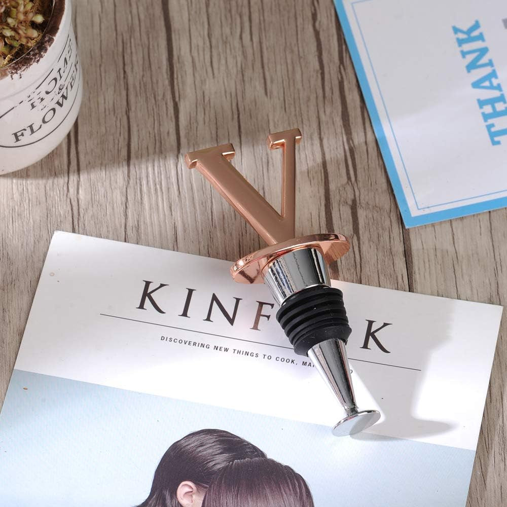 Wine and Beverage Bottle Stopper with Rose Gold Finish-Perfect Presents/Gift Idea for Valentines Day, Mothers Day, Fathers Day, Thanksgiving Day,E-Initial (Letter E)