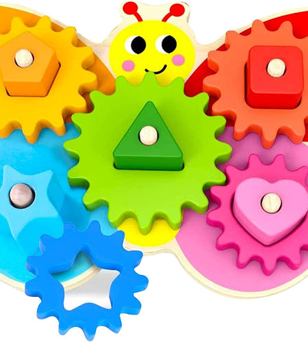 Wooden Toys - Montessori Toys for 2 Year Old Girls and Boys - Toddler Puzzles - Shape Sorting Matching Gear Game - Educational Toddler Toys Age 2-3 - Great Preschool Learning Activities