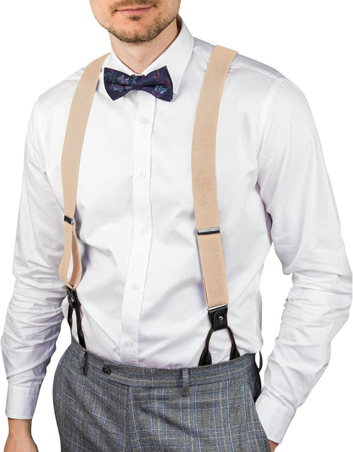 Load image into Gallery viewer, Mens Brown Button End Suspenders - Adjustable Elastic Y Shape Tuxedo Suspender
