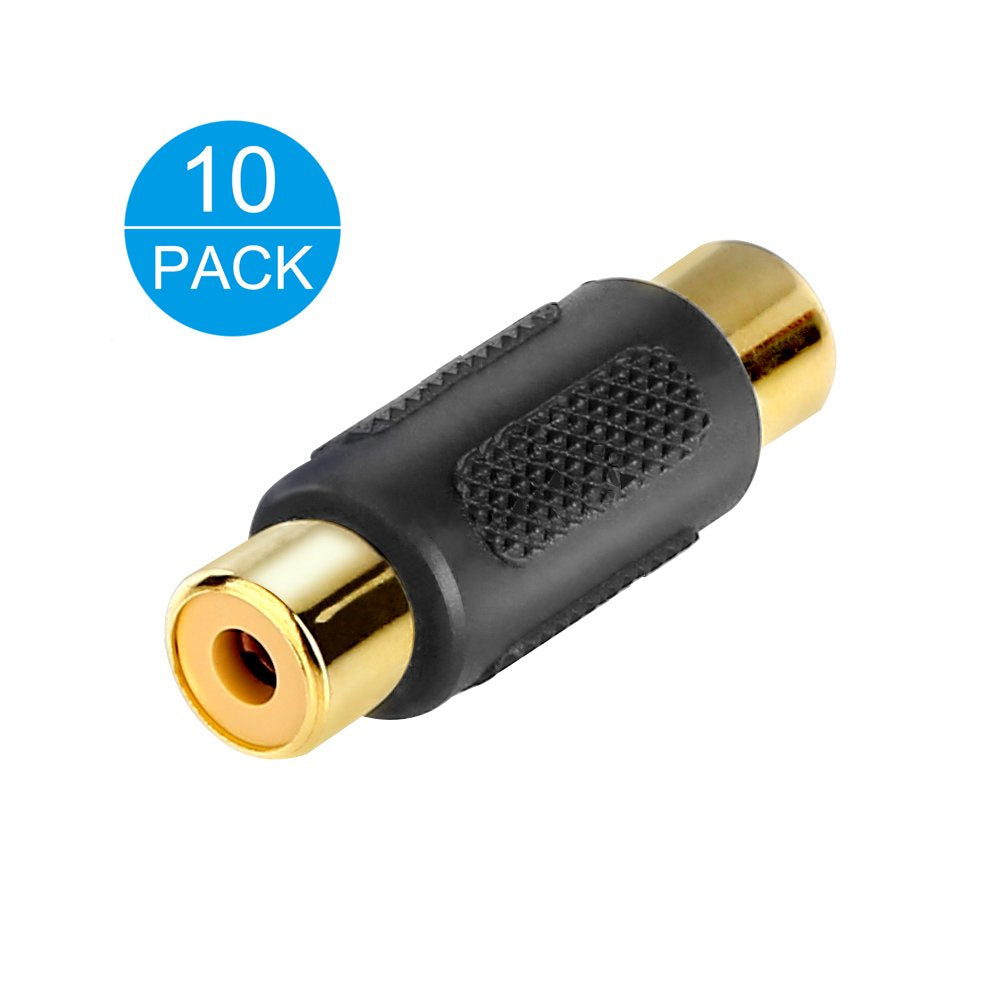 [10 Pack] RCA Female to Female Coupler Audio Video Gold Adapter, for Phono,Speaker,Rca Cable,Amplifier