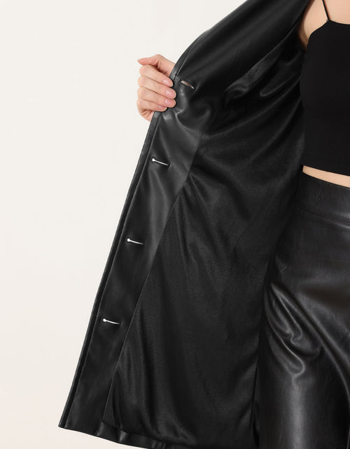 Load image into Gallery viewer, Faux Leather Coat for Women'S Notched Lapel Collar Button down Steampunk PU Outwear XL Black
