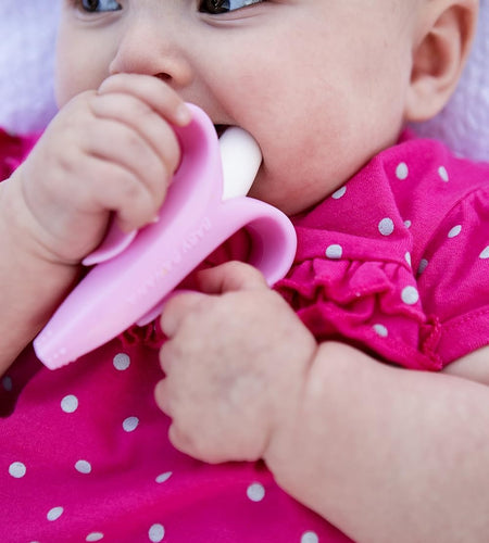 - Pink Banana Toothbrush, Training Teether Tooth Brush for Infant, Baby, and Toddler