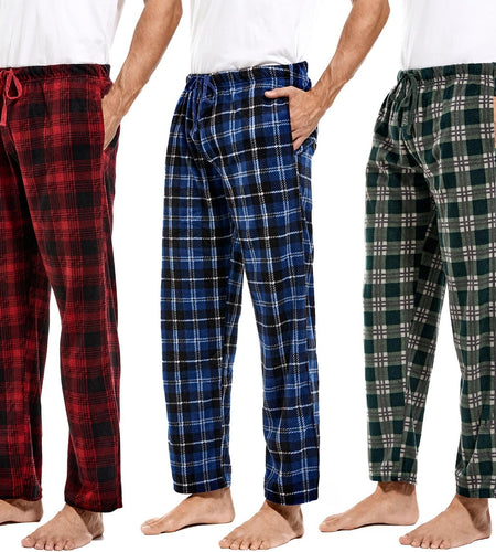 1Pack or 3Pack Mens PJ Pajama Pants Bottoms Fleece Lounge Pants Sleepwear Plaid Pjs with Pockets Microfleece