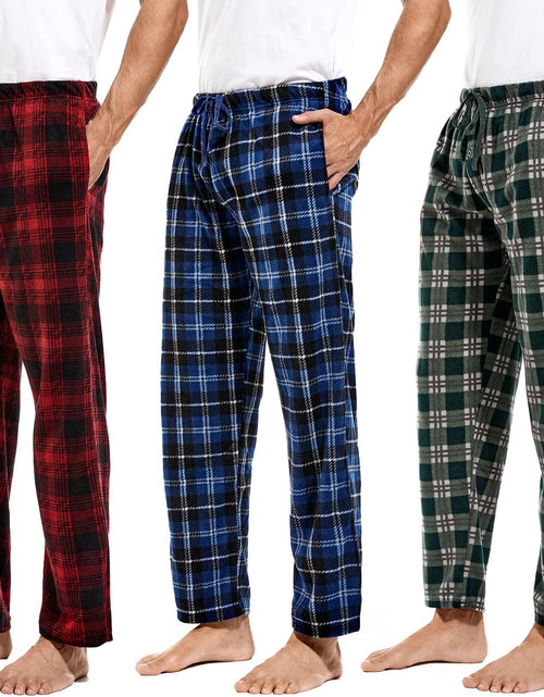Load image into Gallery viewer, 1Pack or 3Pack Mens PJ Pajama Pants Bottoms Fleece Lounge Pants Sleepwear Plaid Pjs with Pockets Microfleece
