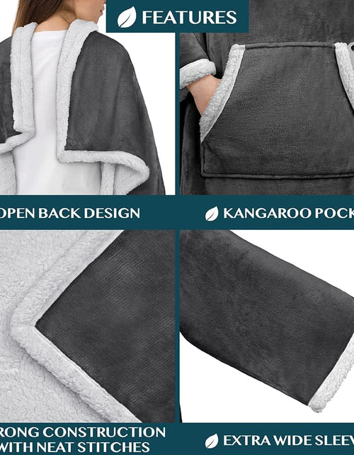 Load image into Gallery viewer, Sherpa Wearable Blanket with Sleeves and Pocket, Plush Thick Cozy Body Blanket Wrap for Adult Women Men, Christmas Gift for Wife Mom, Dark Grey
