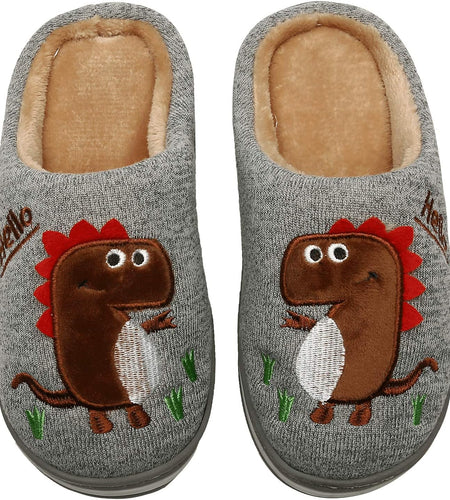 Boys Girls Cozy House Slippers Warm Plush Winter Cotton Slipper Kids Cute Dinosaur Indoor Shoes Non-Slip