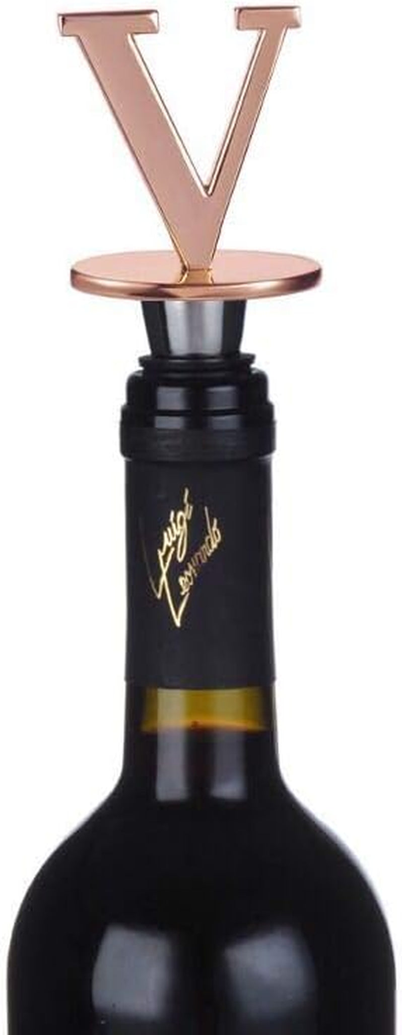 Wine and Beverage Bottle Stopper with Rose Gold Finish-Perfect Presents/Gift Idea for Valentines Day, Mothers Day, Fathers Day, Thanksgiving Day,E-Initial (Letter E)