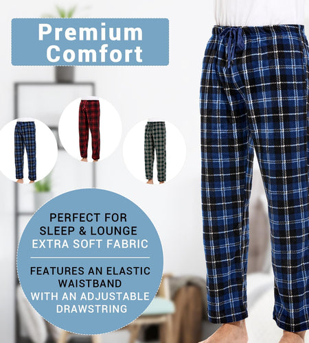 1Pack or 3Pack Mens PJ Pajama Pants Bottoms Fleece Lounge Pants Sleepwear Plaid Pjs with Pockets Microfleece