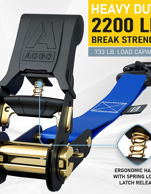 Load image into Gallery viewer, Ratchet Straps Heavy Duty 4 Pack -15 FT - 2200 LB Break Strength – with Safety Lock S Hooks - Cargo Straps for Moving, Appliances, Motorcycle – Soft Loop Tie down Straps
