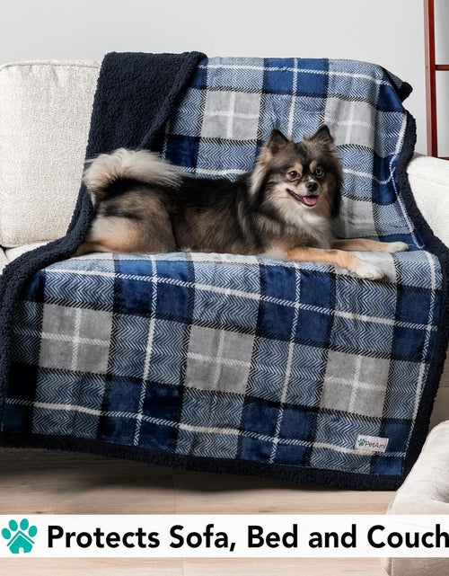 Load image into Gallery viewer, Dog Blanket, Plaid Sherpa Dog Blanket | Plush, Reversible, Warm Pet Blanket for Dog Bed, Couch, Sofa, Car (Navy, 60X80 Inches)
