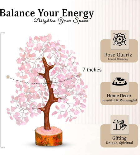 Rose Quartz Crystal Tree - Bonsai Tree of Life - Pink Room Decor - Spiritual Decor - Desk Decorations for Women Office - Gemstones and Crystals - Stones and Crystals - Money Tree - Good Luck Charms