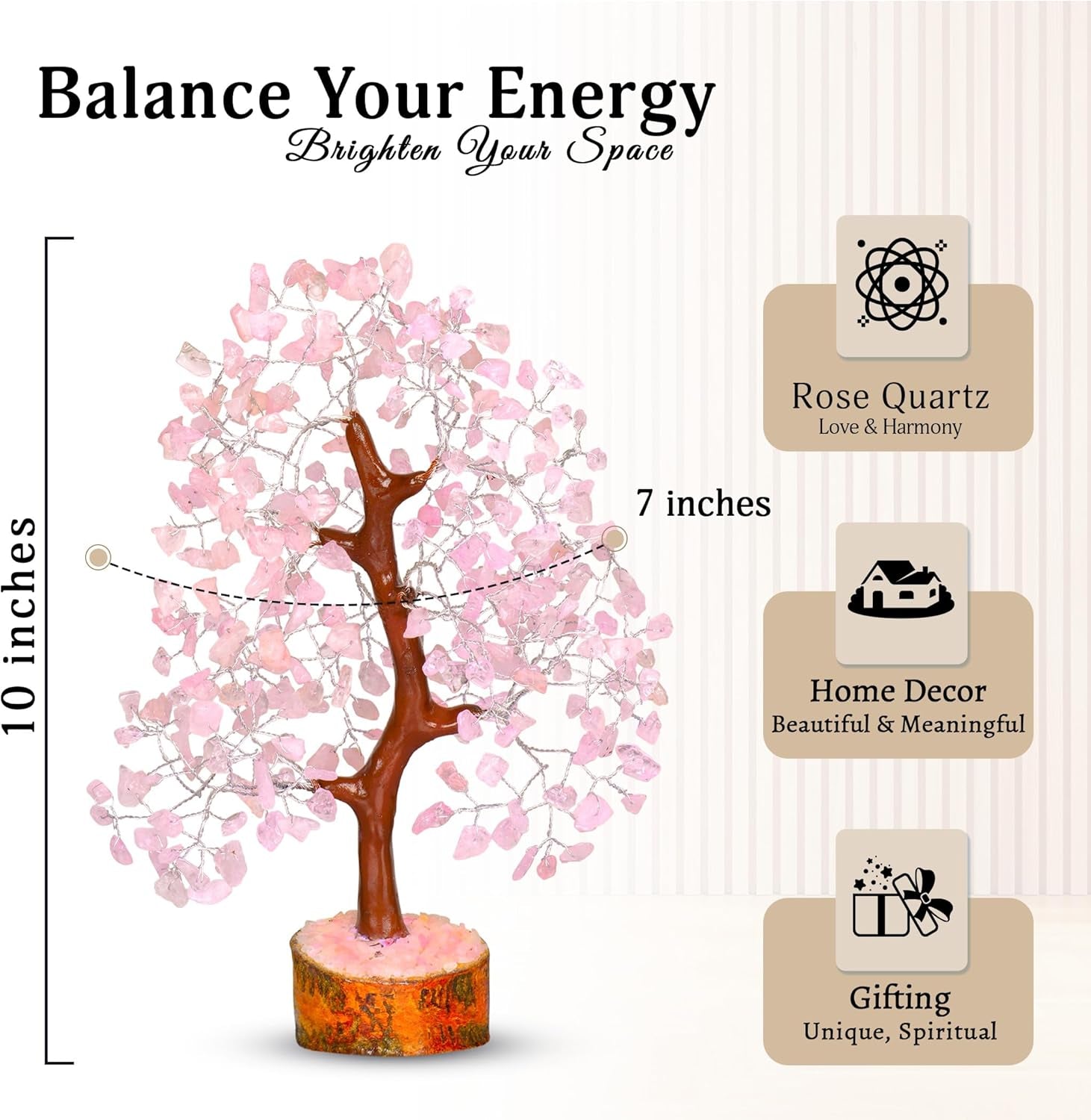 Rose Quartz Crystal Tree - Bonsai Tree of Life - Pink Room Decor - Spiritual Decor - Desk Decorations for Women Office - Gemstones and Crystals - Stones and Crystals - Money Tree - Good Luck Charms