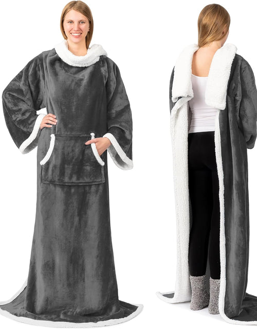 Load image into Gallery viewer, Sherpa Wearable Blanket with Sleeves and Pocket, Plush Thick Cozy Body Blanket Wrap for Adult Women Men, Christmas Gift for Wife Mom, Dark Grey
