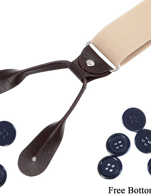 Load image into Gallery viewer, Mens Brown Button End Suspenders - Adjustable Elastic Y Shape Tuxedo Suspender
