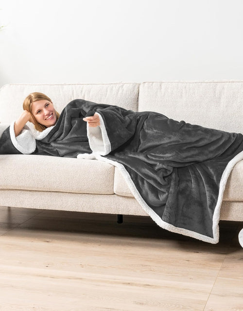 Load image into Gallery viewer, Sherpa Wearable Blanket with Sleeves and Pocket, Plush Thick Cozy Body Blanket Wrap for Adult Women Men, Christmas Gift for Wife Mom, Dark Grey
