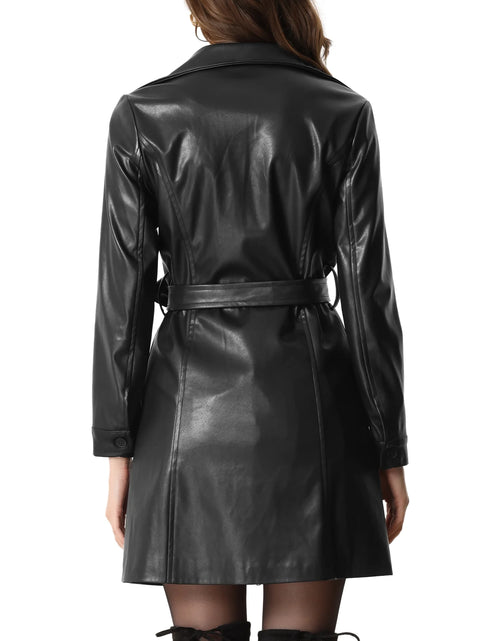 Load image into Gallery viewer, Faux Leather Coat for Women'S Notched Lapel Collar Button down Steampunk PU Outwear XL Black
