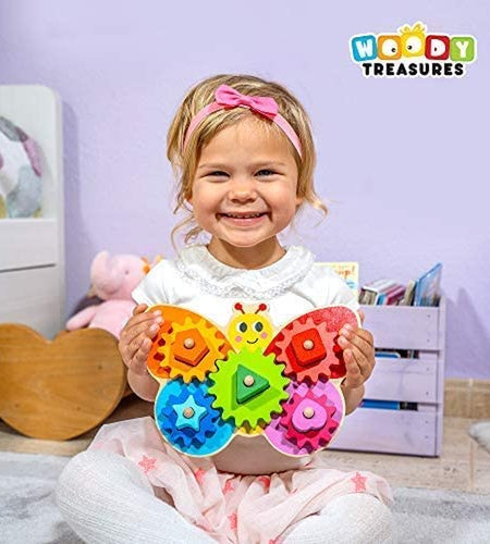 Wooden Toys - Montessori Toys for 2 Year Old Girls and Boys - Toddler Puzzles - Shape Sorting Matching Gear Game - Educational Toddler Toys Age 2-3 - Great Preschool Learning Activities