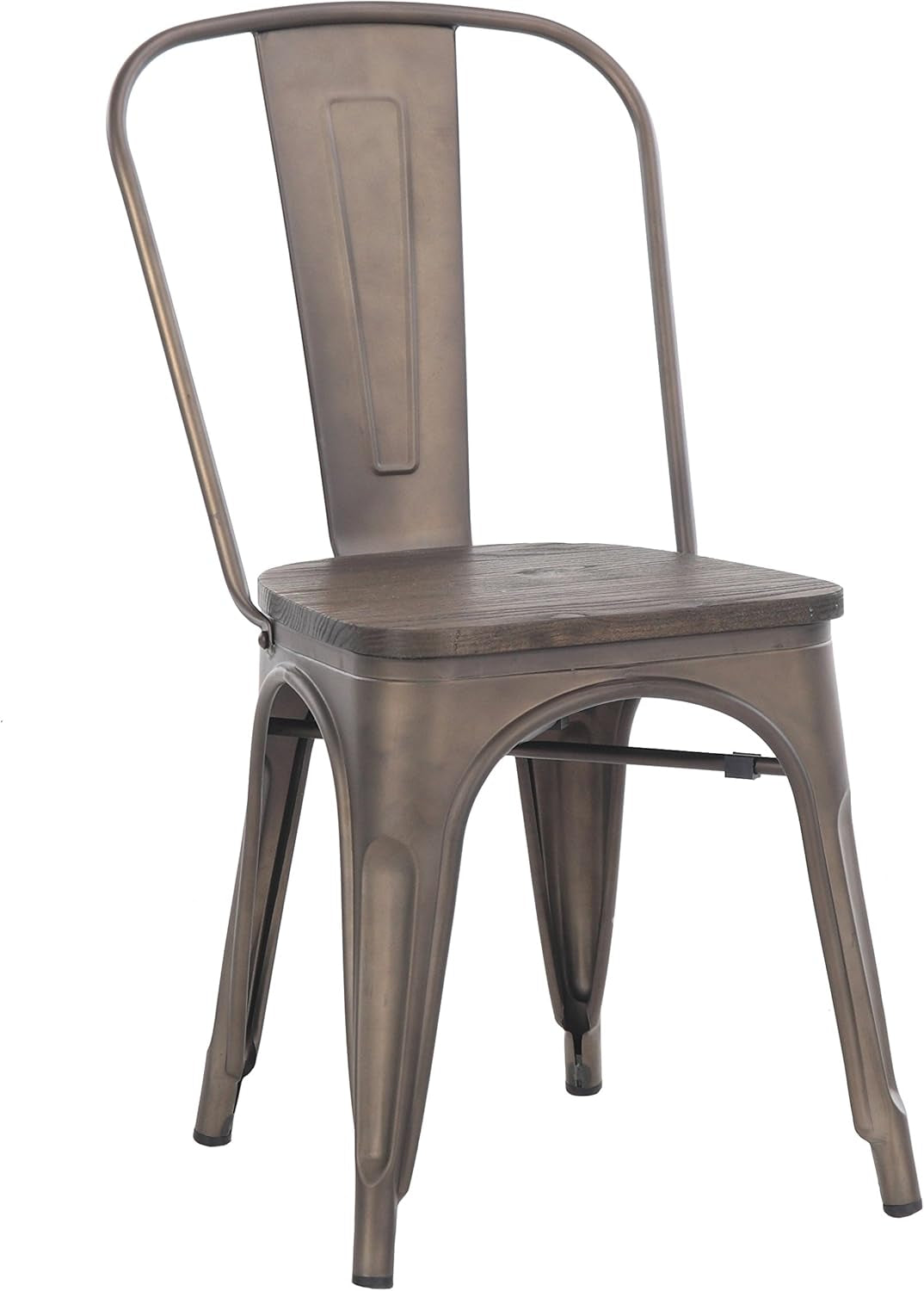 Metal Dining Chairs, Indoor/Outdoor and Stackable, Set of 4 (Bronze with Wooden Seat)
