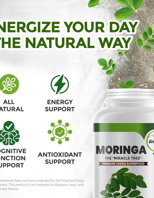 Load image into Gallery viewer, Pure Moringa Oleifera Leaf Extract Capsules, 1000 Mg per Serving. Gluten Free, NON GMO, Vegan Antioxidant Capsules. Natural Energy, Mood, Memory and Focus Enhancer. Premium Green Superfood (Pack of 3)
