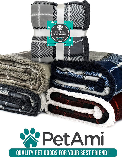 Load image into Gallery viewer, Dog Blanket, Plaid Sherpa Dog Blanket | Plush, Reversible, Warm Pet Blanket for Dog Bed, Couch, Sofa, Car (Navy, 60X80 Inches)
