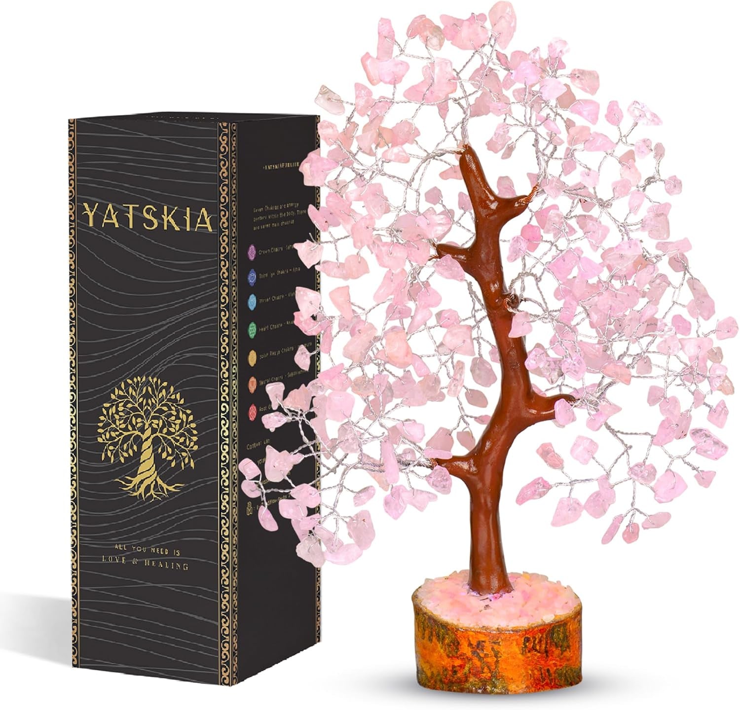 Rose Quartz Crystal Tree - Bonsai Tree of Life - Pink Room Decor - Spiritual Decor - Desk Decorations for Women Office - Gemstones and Crystals - Stones and Crystals - Money Tree - Good Luck Charms