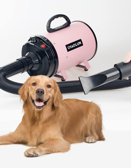 Load image into Gallery viewer, Dog Dryer, Dog Blow Dryer, High Velocity Professional Pet Grooming Dryer, Dog Hair Dryer with Heater, Stepless Adjustable Speed, 3 Different Nozzles and a Comb, Pink
