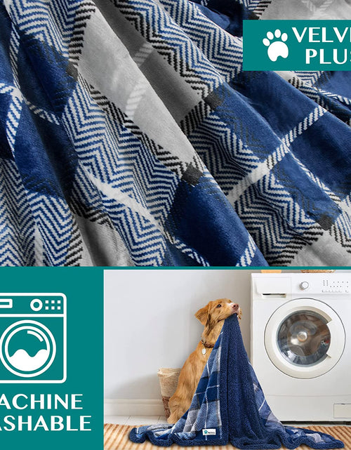 Load image into Gallery viewer, Dog Blanket, Plaid Sherpa Dog Blanket | Plush, Reversible, Warm Pet Blanket for Dog Bed, Couch, Sofa, Car (Navy, 60X80 Inches)

