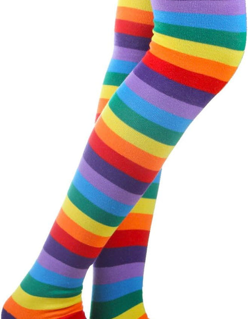 Load image into Gallery viewer, Womens Rainbow Socks Striped Knee High Socks Arm Warmer Fingerless Gloves Set
