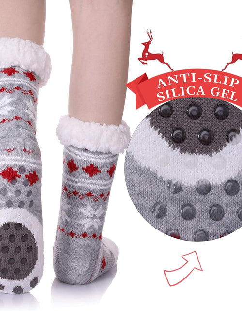Load image into Gallery viewer, Women'S Winter Super Soft Warm Cozy Fuzzy Snowflake Deer Fleece-Lined with Grippers Slipper Socks
