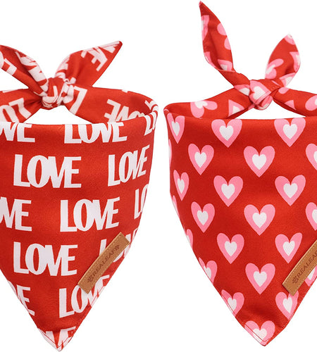 Holiday Dog Bandanas 2 Pack, Triangle Reversible Valentine'S Day Pet Scarf for Boy and Girl, Premium Durable Fabric, Bandana for Medium and Large Dogs (Large)