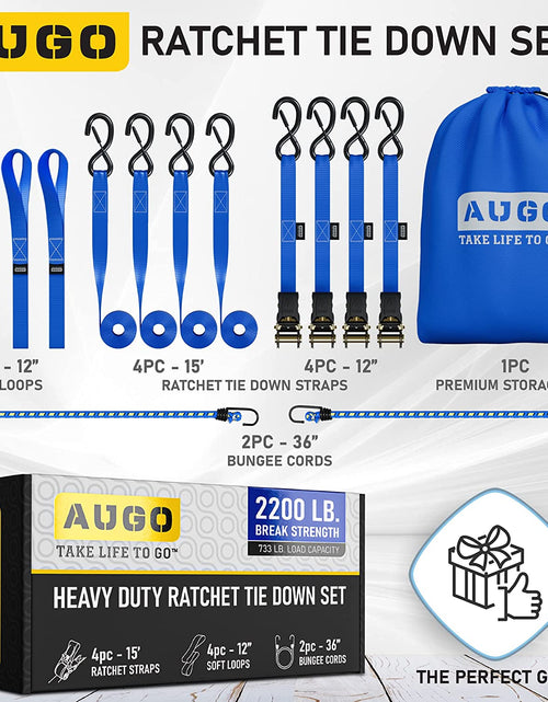 Load image into Gallery viewer, Ratchet Straps Heavy Duty 4 Pack -15 FT - 2200 LB Break Strength – with Safety Lock S Hooks - Cargo Straps for Moving, Appliances, Motorcycle – Soft Loop Tie down Straps
