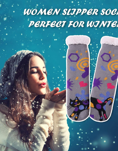Load image into Gallery viewer, Non Slip Slipper Socks for Womens Fuzzy Soft Cozy Grippers Winter Warm Animal Fleece-Lined Home Socks
