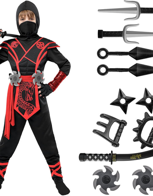 Load image into Gallery viewer, Ninja Dragon Red Costume Outfit Set for Kids Halloween Dress up Party
