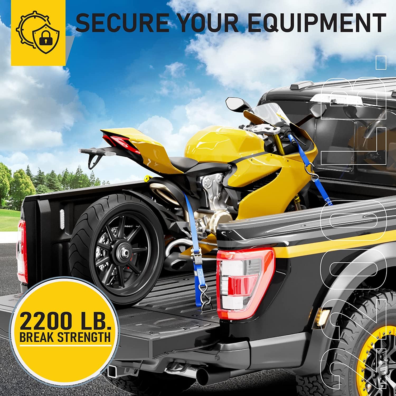 Ratchet Straps Heavy Duty 4 Pack -15 FT - 2200 LB Break Strength – with Safety Lock S Hooks - Cargo Straps for Moving, Appliances, Motorcycle – Soft Loop Tie down Straps