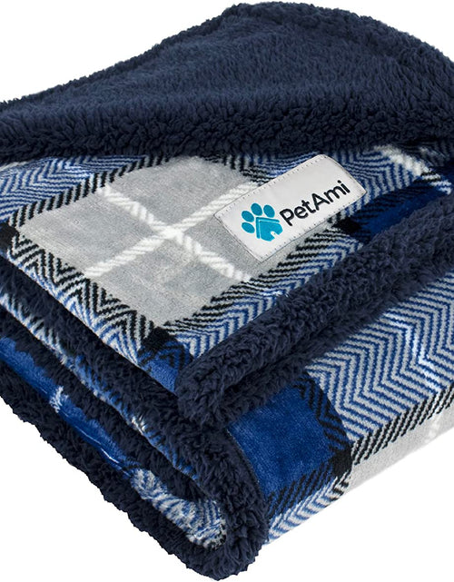 Load image into Gallery viewer, Dog Blanket, Plaid Sherpa Dog Blanket | Plush, Reversible, Warm Pet Blanket for Dog Bed, Couch, Sofa, Car (Navy, 60X80 Inches)
