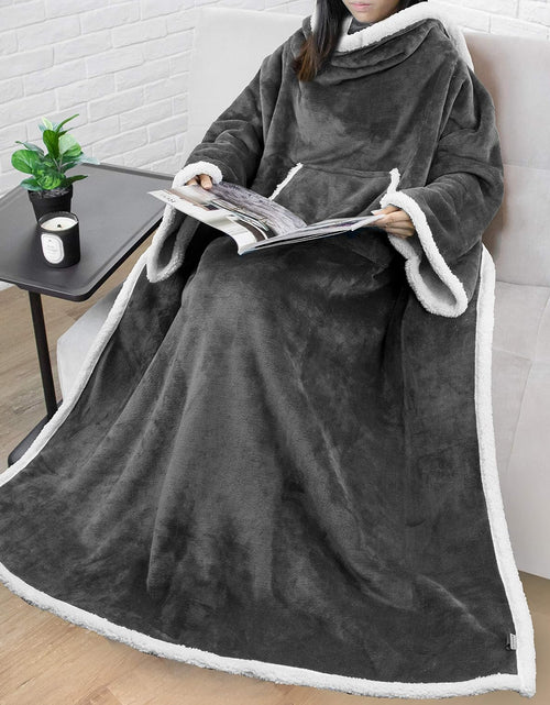 Load image into Gallery viewer, Sherpa Wearable Blanket with Sleeves and Pocket, Plush Thick Cozy Body Blanket Wrap for Adult Women Men, Christmas Gift for Wife Mom, Dark Grey

