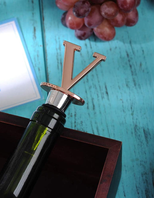 Load image into Gallery viewer, Wine and Beverage Bottle Stopper with Rose Gold Finish-Perfect Presents/Gift Idea for Valentines Day, Mothers Day, Fathers Day, Thanksgiving Day,E-Initial (Letter E)
