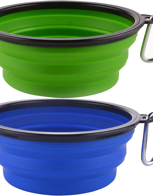 Load image into Gallery viewer, Large Collapsible Dog Bowls, 34Oz Travel Water Food Bowls Portable Foldable Collapse Dishes with Carabiner Clip, 2 Pack (Green+Blue)
