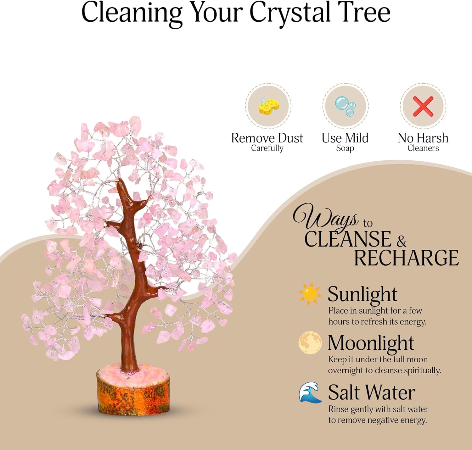 Rose Quartz Crystal Tree - Bonsai Tree of Life - Pink Room Decor - Spiritual Decor - Desk Decorations for Women Office - Gemstones and Crystals - Stones and Crystals - Money Tree - Good Luck Charms