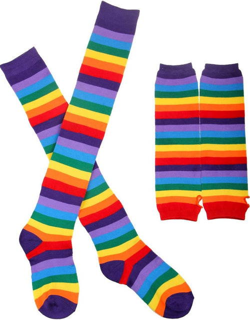 Load image into Gallery viewer, Womens Rainbow Socks Striped Knee High Socks Arm Warmer Fingerless Gloves Set
