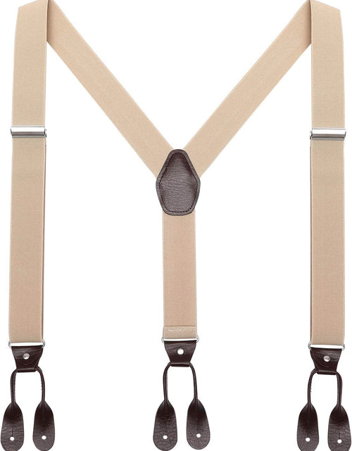 Load image into Gallery viewer, Mens Brown Button End Suspenders - Adjustable Elastic Y Shape Tuxedo Suspender
