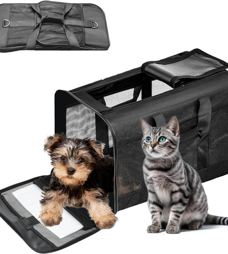 Pet Travel Carrier Soft Sided Portable Bag for Cats, Small Dogs, Kittens or Puppies 17 Lbs Max, Collapsible, Durable, Airline Approved, Travel Friendly (Medium)