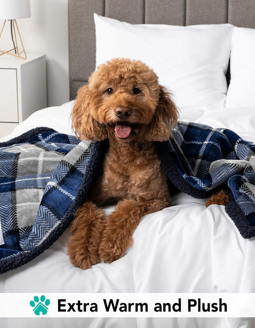 Load image into Gallery viewer, Dog Blanket, Plaid Sherpa Dog Blanket | Plush, Reversible, Warm Pet Blanket for Dog Bed, Couch, Sofa, Car (Navy, 60X80 Inches)

