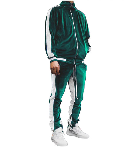 Velour Tracksuit Mens,2023 Men'S Velour Tracksuit 2 Pieces Winter Warm Full Zip up Jacket Sweatpants Fitness Sportswear Sweatsuit Jogger Sets