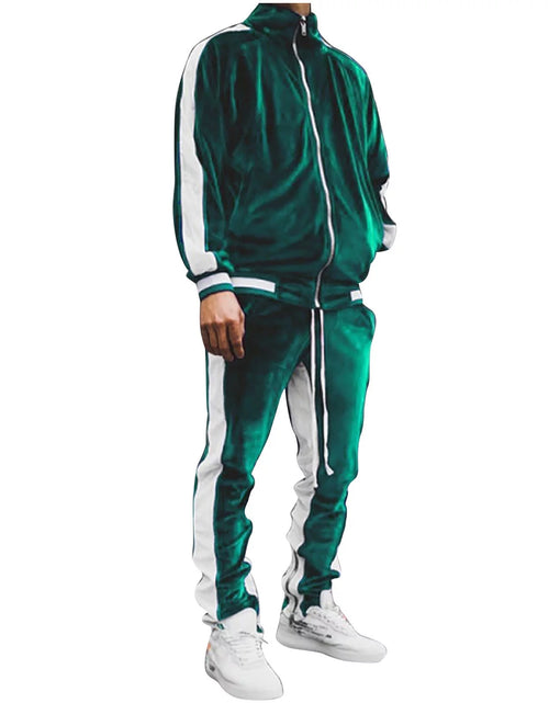 Load image into Gallery viewer, Velour Tracksuit Mens,2023 Men'S Velour Tracksuit 2 Pieces Winter Warm Full Zip up Jacket Sweatpants Fitness Sportswear Sweatsuit Jogger Sets
