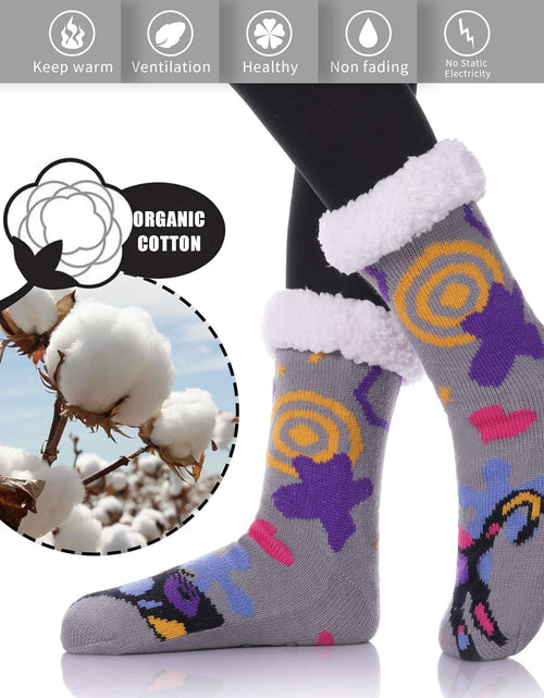 Load image into Gallery viewer, Non Slip Slipper Socks for Womens Fuzzy Soft Cozy Grippers Winter Warm Animal Fleece-Lined Home Socks
