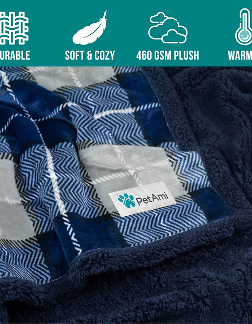 Load image into Gallery viewer, Dog Blanket, Plaid Sherpa Dog Blanket | Plush, Reversible, Warm Pet Blanket for Dog Bed, Couch, Sofa, Car (Navy, 60X80 Inches)
