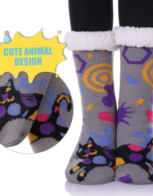 Load image into Gallery viewer, Non Slip Slipper Socks for Womens Fuzzy Soft Cozy Grippers Winter Warm Animal Fleece-Lined Home Socks
