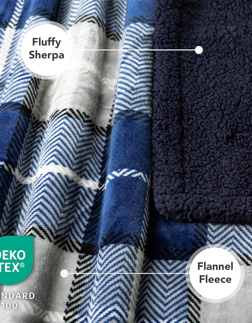 Load image into Gallery viewer, Dog Blanket, Plaid Sherpa Dog Blanket | Plush, Reversible, Warm Pet Blanket for Dog Bed, Couch, Sofa, Car (Navy, 60X80 Inches)

